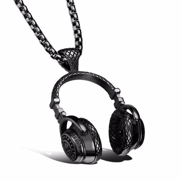 Stainless Steel DJ Music Headphone Pendant Long Chain Hip Hop Rock - Picture 3 of 16